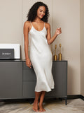 SilkSilky-CA Pure Silk Sleeveless Round Neck Nightgown White 006