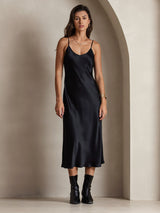 [Black] SilkSilky-CA Spaghetti Strap V Neck Dress 005