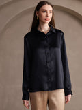 SilkSilky CA 19Momme Silk Long Sleeve Collar Women's Shirt Black 001