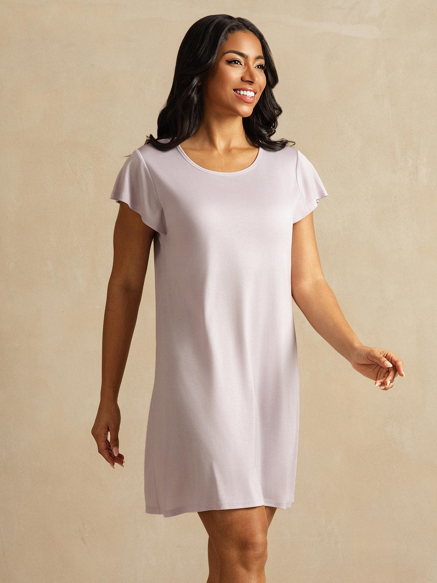 [Lavender] SilkSilky-CA Pure Silk Round Neck Nightgown 003