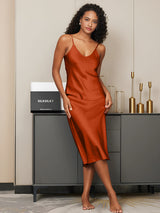 [Caramel] SilkSilky-CA Spaghetti Strap V Neck Nightgown 003
