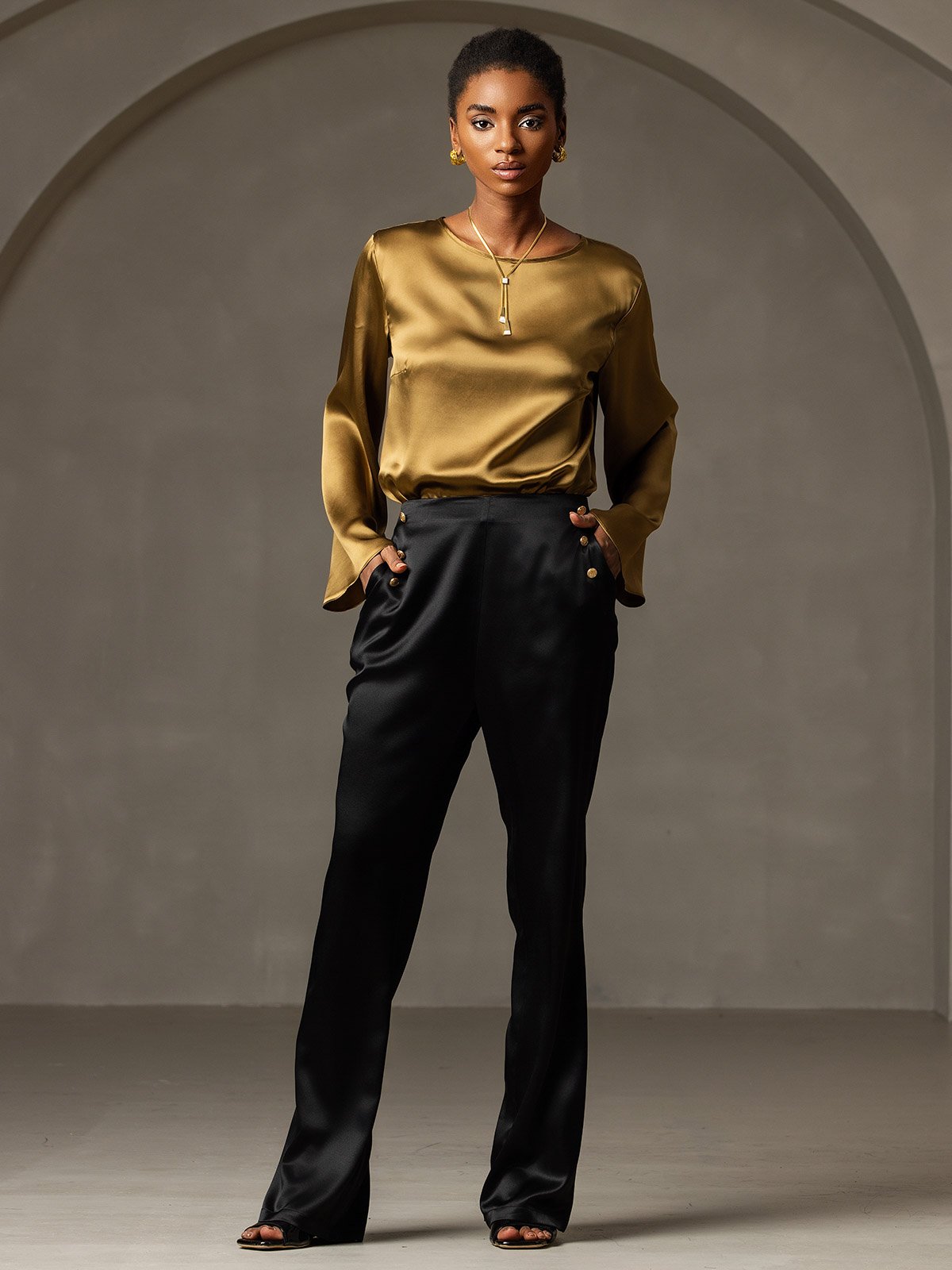 [Black] SilkSilky-CA 19Momme Silk Womens Pants 003