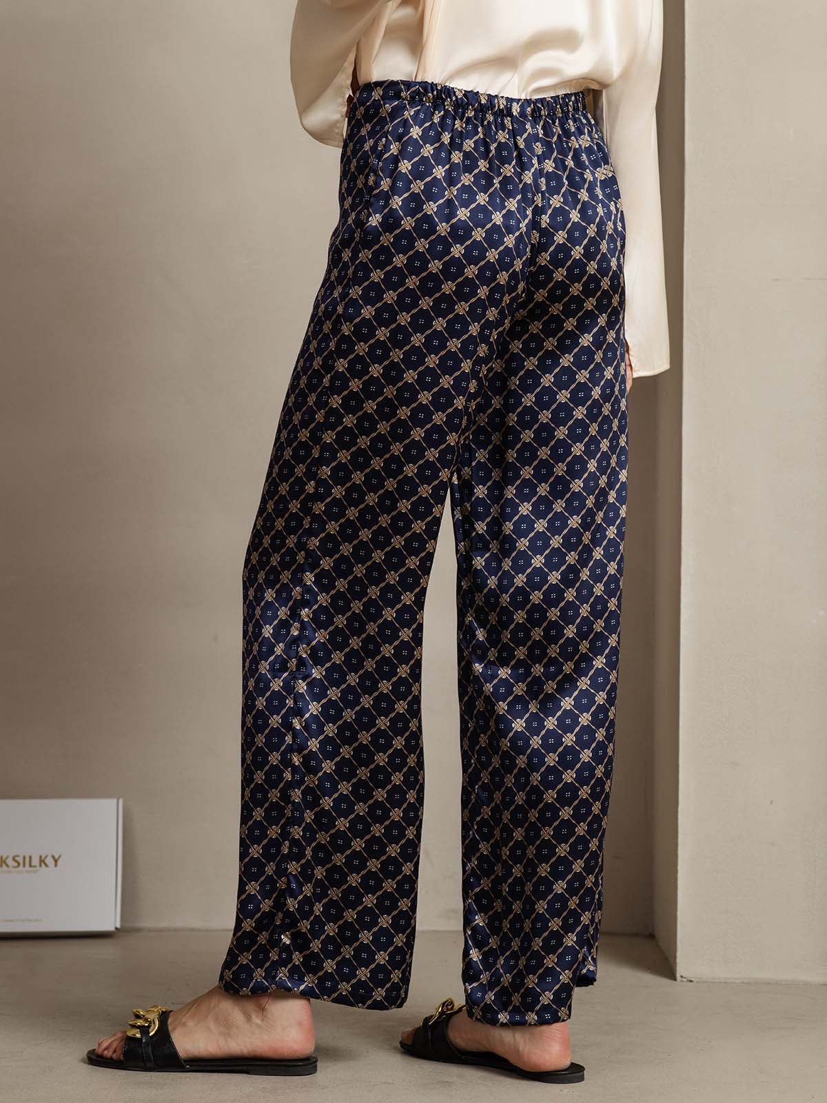 [Navy Chain] SilkSilky-CA 19Momme Silk Womens Pants 002