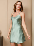 SilkSilky CA Pure Silk Sleeveless V Neck Nightgown MintGreen 004