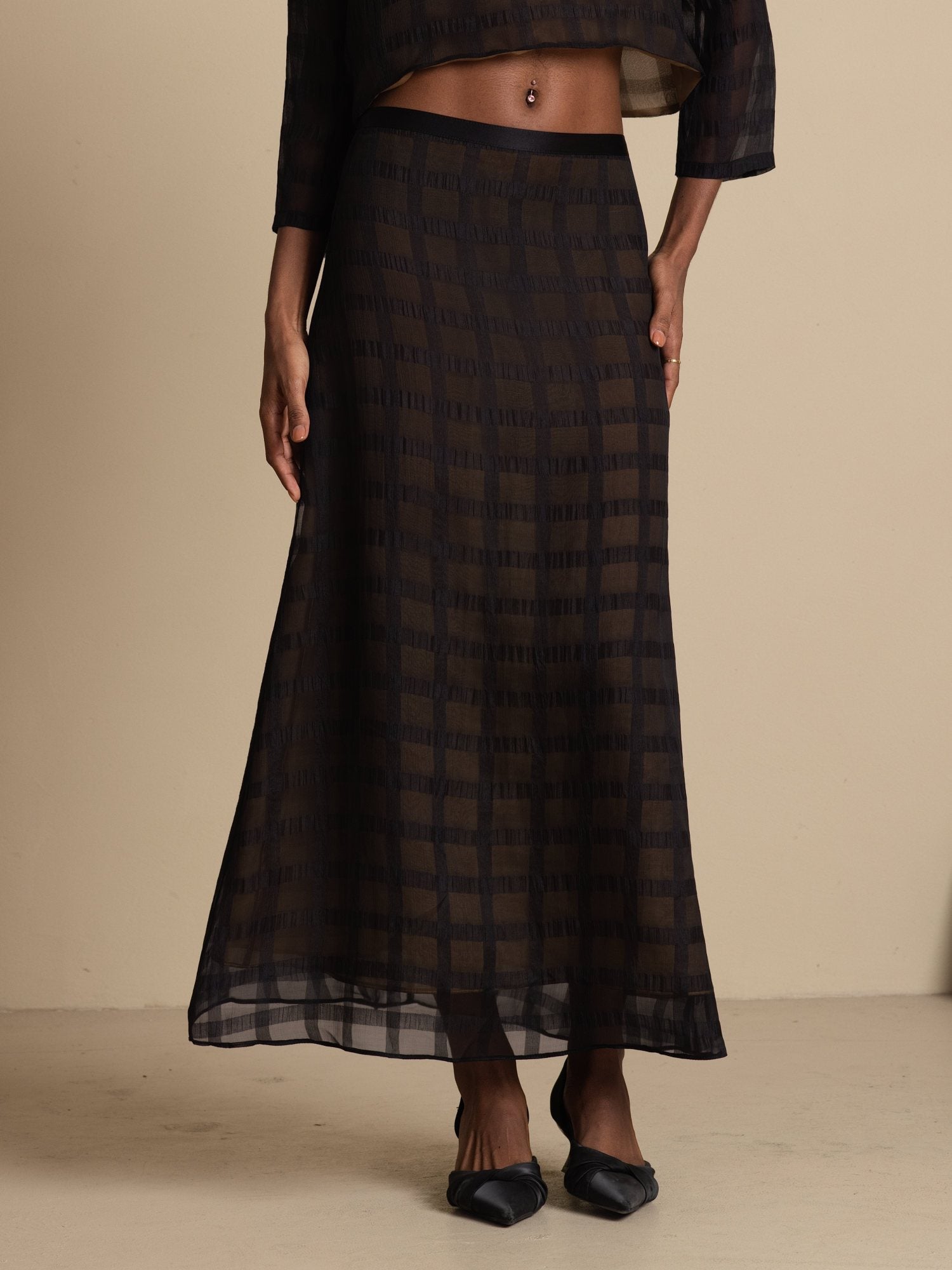 [Black] SilkSilky-CA Pure Silk Skirt 003