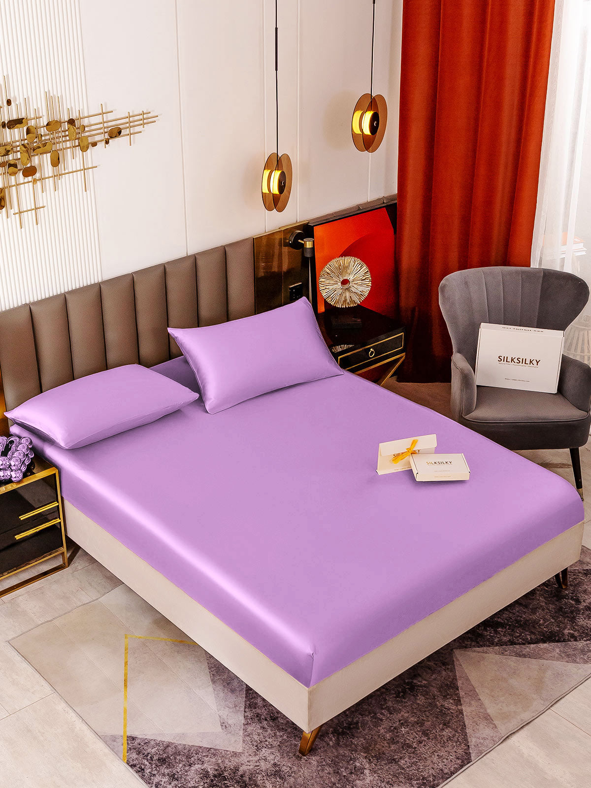 [Lavender] SilkSilky-CA 19Momme Bedding Set 001
