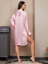 [Pink] SilkSilky-CA Long Sleeve Notch Collar Nightshirt 002