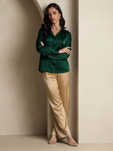 [Dark Green] SilkSilky-CA Long Sleeve Lapel Collar Women's Shirt 008