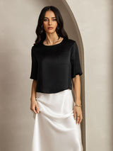 [Black] SilkSilky-CA Half Sleeve Scoop Neck Women's T-Shirt 004