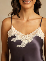 [Purple Gray] SilkSilky-CA Spaghetti Strap V Neck Camisole Set 004