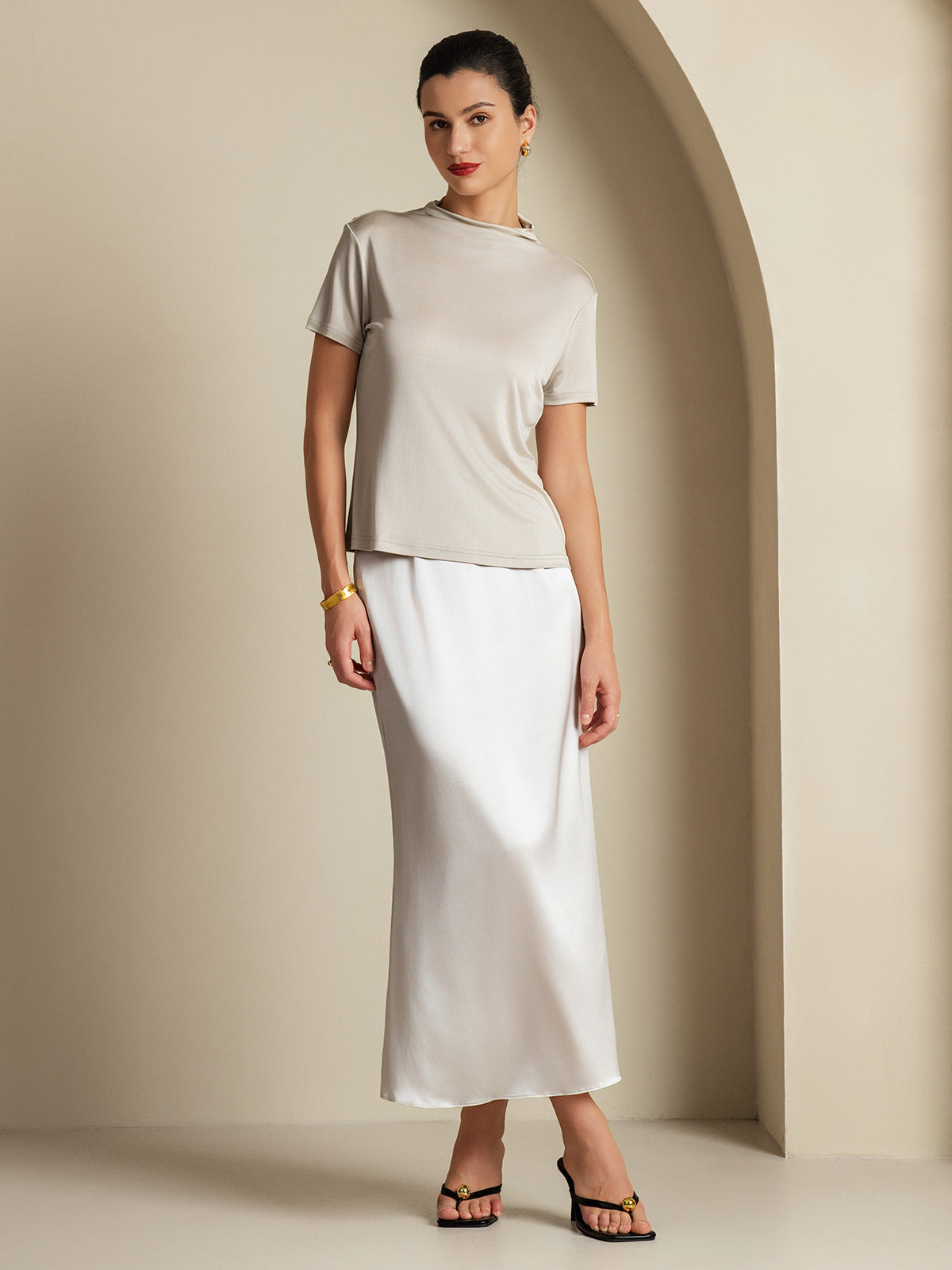 [Light Gray] SilkSilky-CA 19Momme Silk Skirt 007
