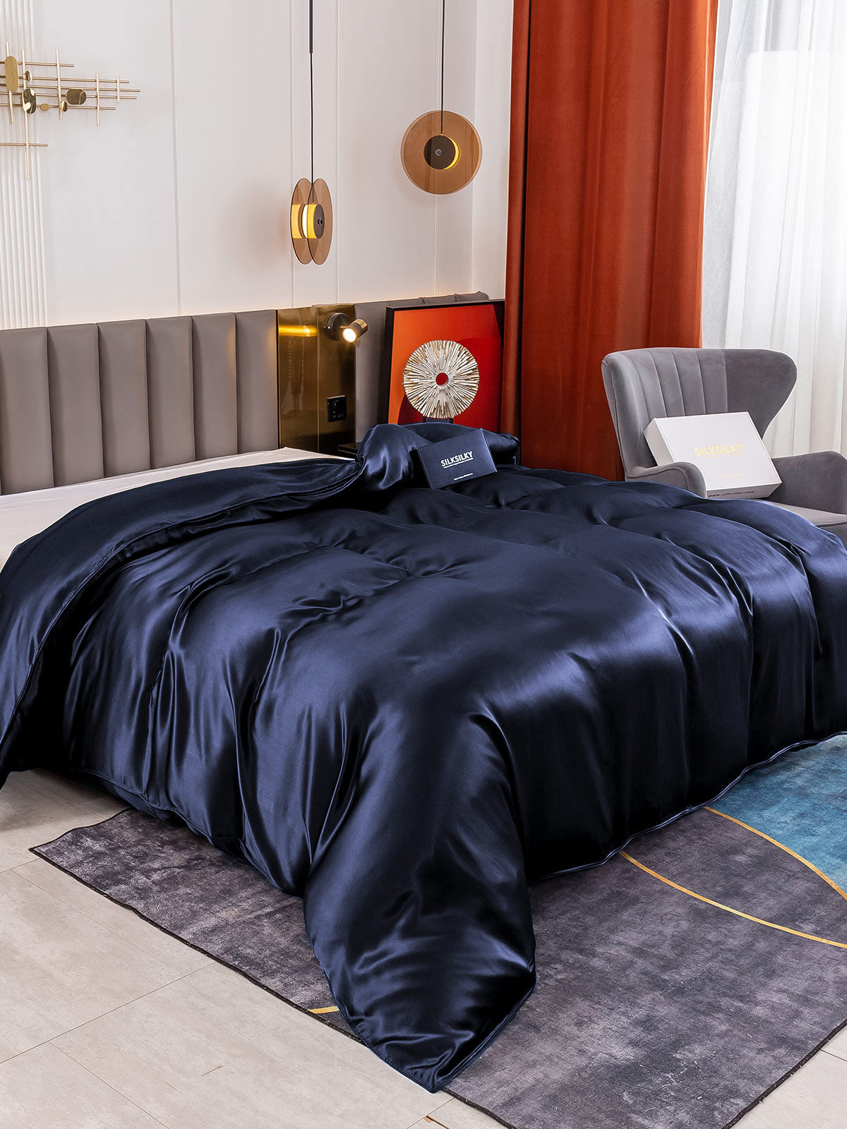 SilkSilky CA 19Momme Pure Silk Duvet Cover DarkBlue 001