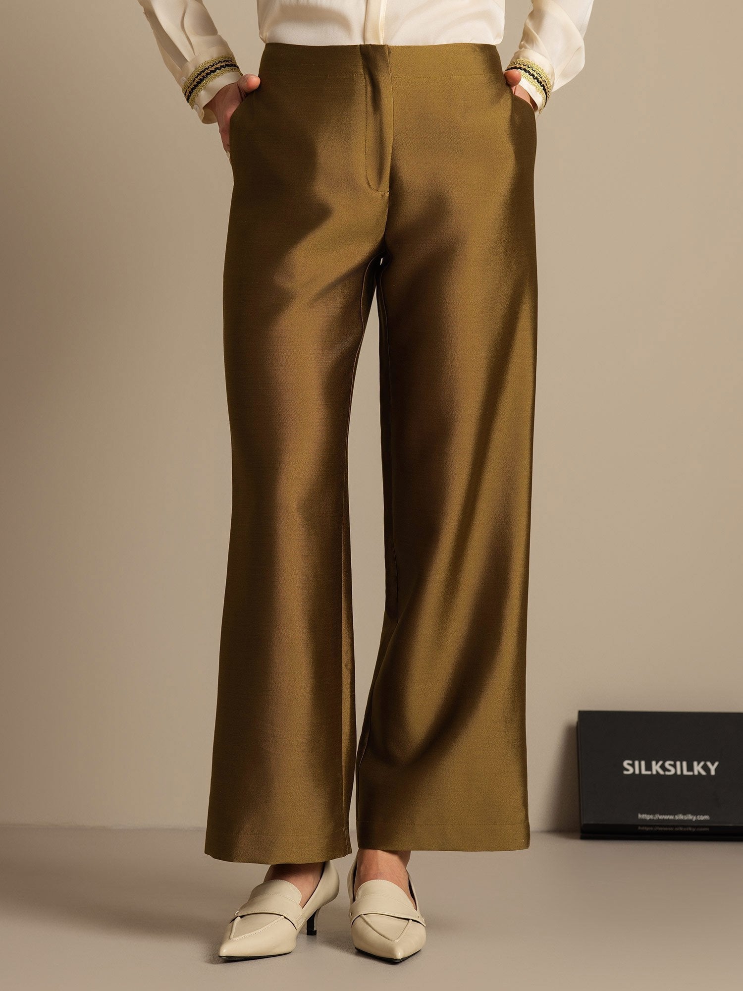 [Bronze] SilkSilky-CA 32Momme Silk-Wool Blend Womens Pants 001,