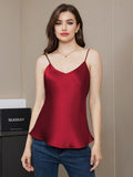 SilkSilky-CA Pure Silk Sleeveless V Neck Camisole DarkRed 005