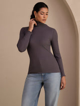 [Dark Gray] SilkSilky-CA Long Sleeve Turtle Neck Women's T-Shirt 003