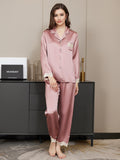 SilkSilky CA Pure Silk Long Sleeve Lapel Women's Pajamas PaleMauve 005