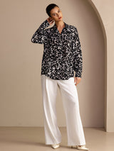 [Black Speckle] SilkSilky-CA Long Sleeve Lapel Collar Blouse 004
