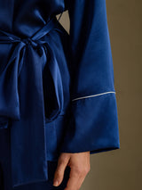 [Dark Blue] SilkSilky-CA Long Sleeve Shawl Collar Women's Pajamas 004