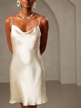 [Light Yellow] SilkSilky-CA Spaghetti Strap Cowl Neck Dress 005