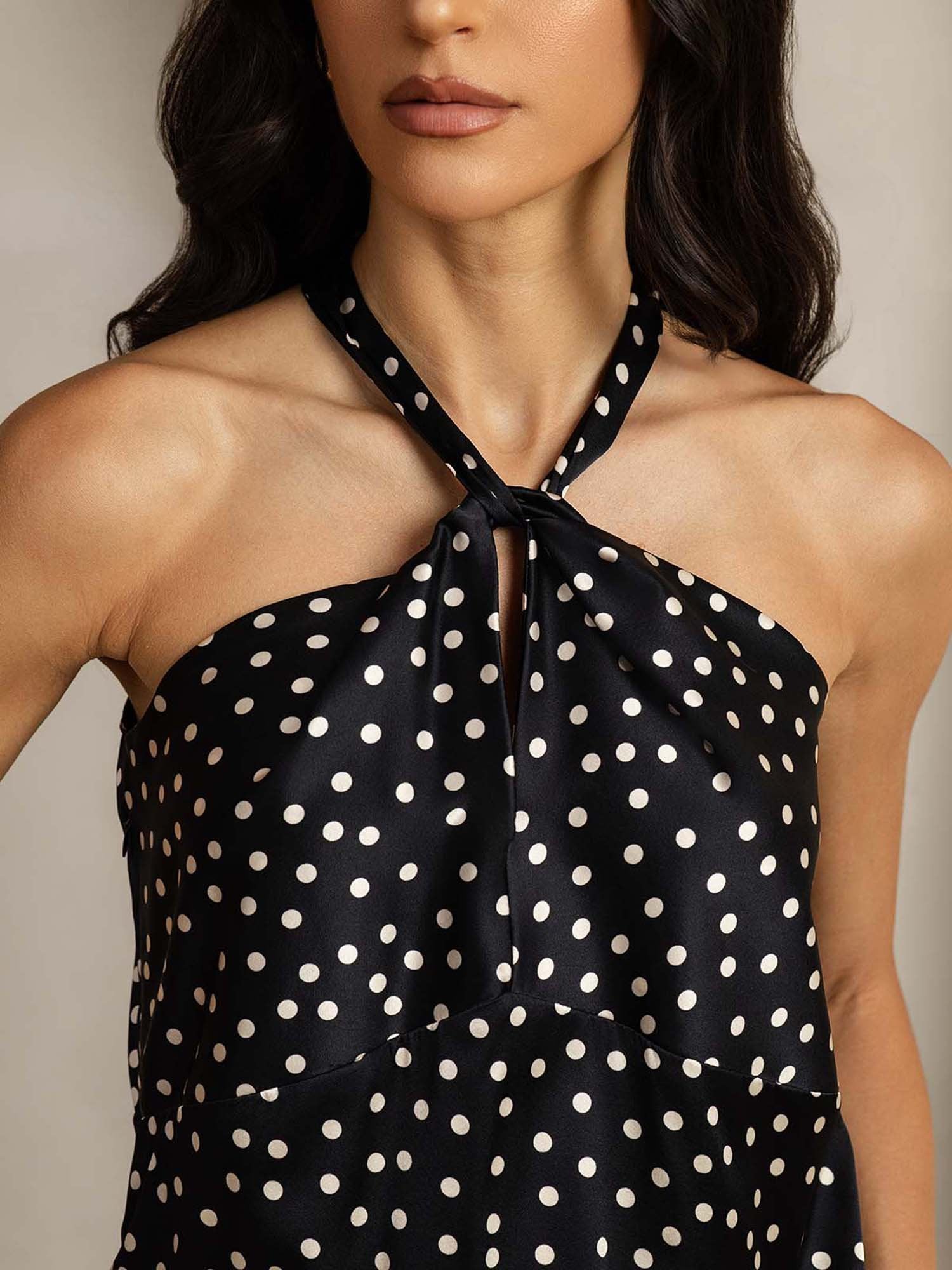 [PolkaDot] SilkSilky-CA 19Momme Silk Halter Neck Women's T-Shirt 005