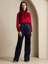 [Wine] SilkSilky-CA Long Sleeve High Neck Blouse 008