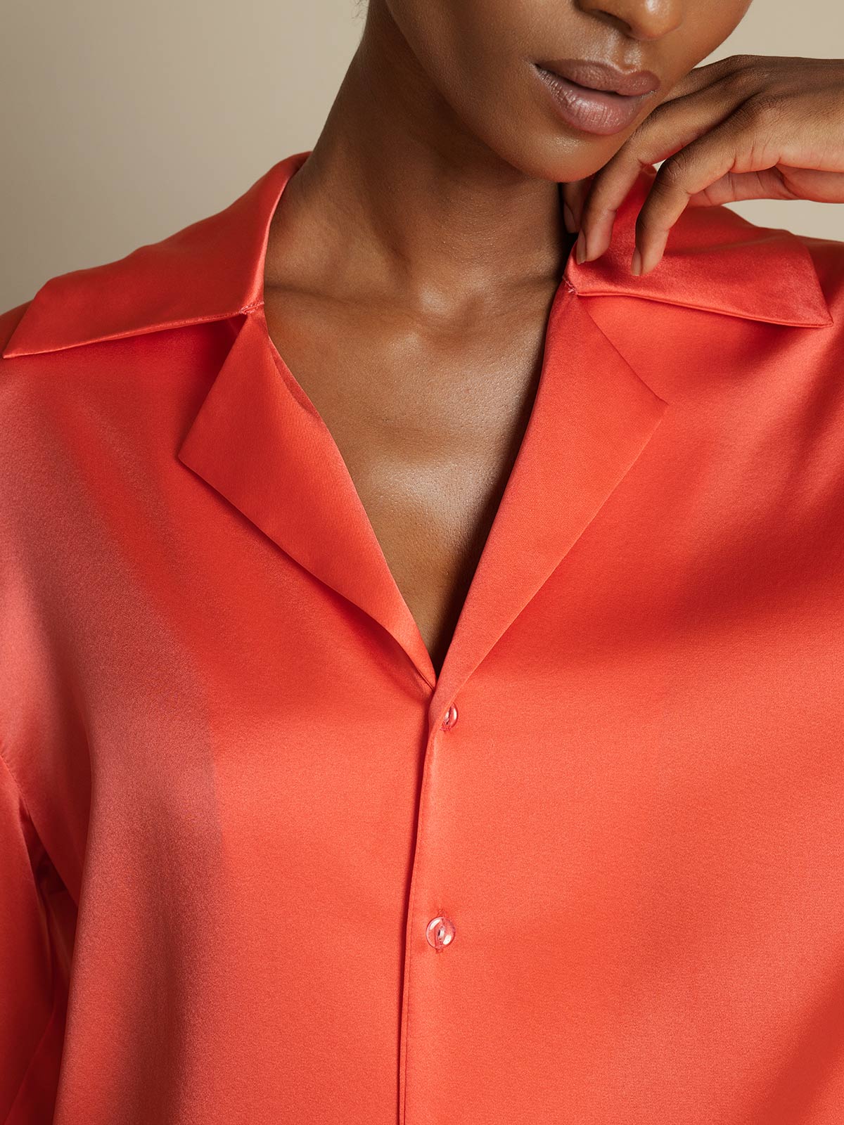 [Imperial Red] SilkSilky-CA 19Momme Silk Notch Collar Women's Shirt 003