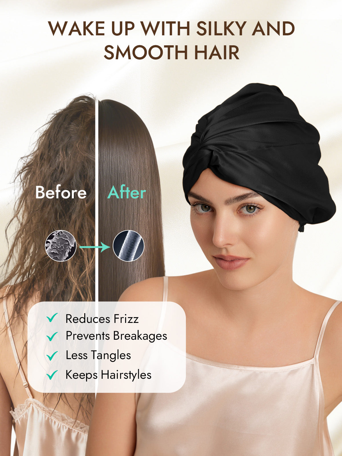 [Black] SilkSilky-CA 22Momme Pure Silk Sleep Cap 003