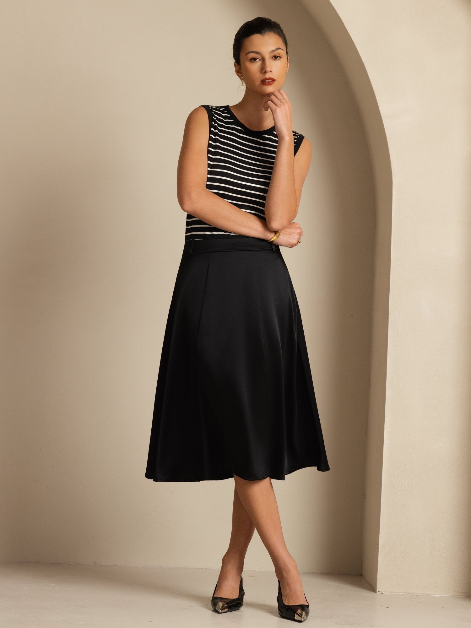 [Black] SilkSilky-CA 19Momme Silk Skirt 006