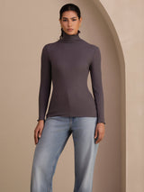 [Dark Gray] SilkSilky-CA Long Sleeve Turtle Neck Women's T-Shirt 004