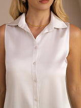 [Light Gray] SilkSilky-CA Sleeveless Lapel Collar Women's Shirt 004