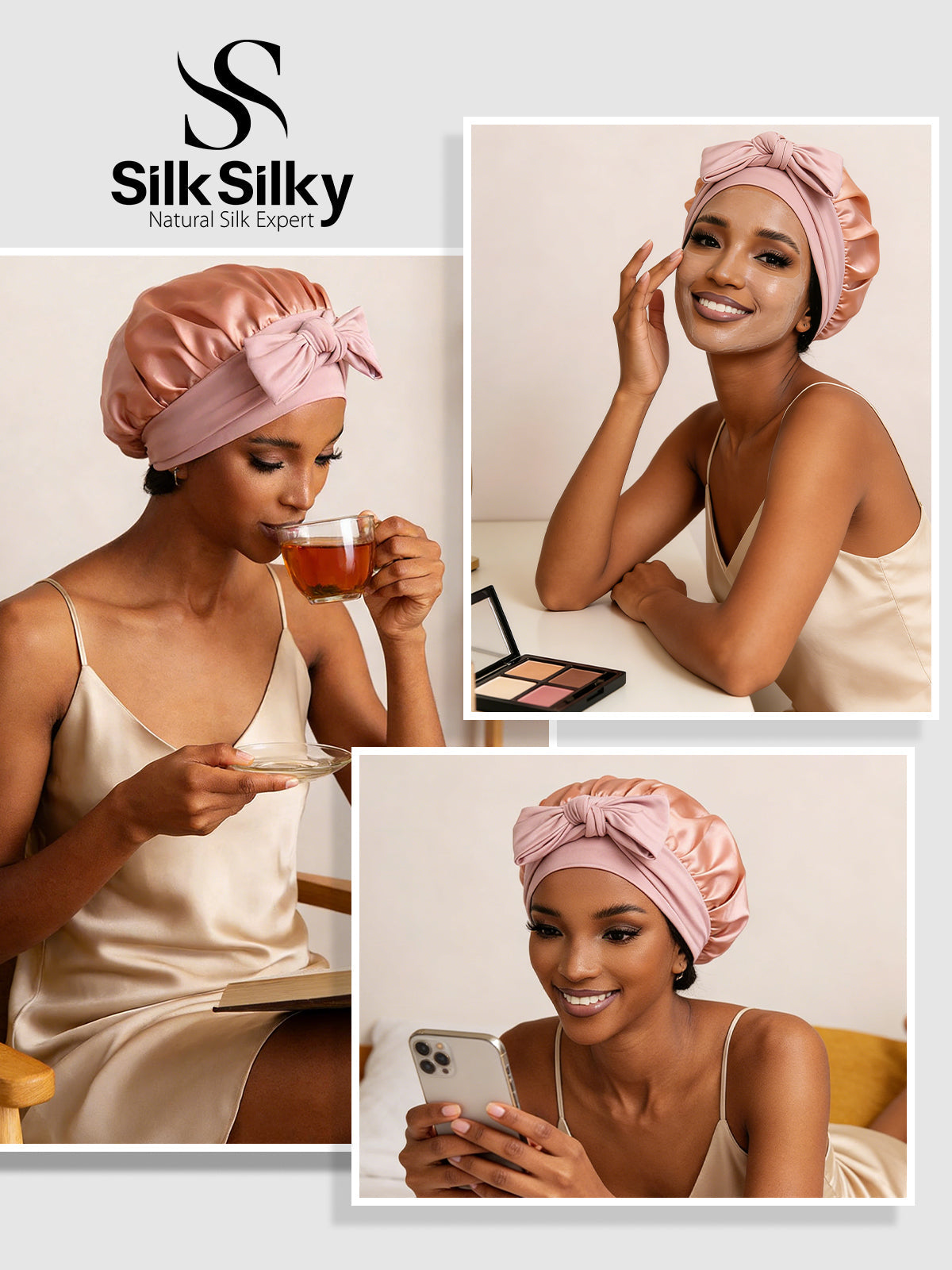 [Pink] SilkSilky-CA Pure Silk Sleep Cap 005