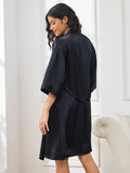 SilkSilky CA Pure Silk 3/4 Sleeve Nightgown&Robe Set Black 002