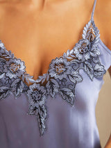 [Steel Blue] SilkSilky-CA Spaghetti Strap V Neck Nightgown 004