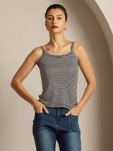 [Black Stripe] SilkSilky-CA Spaghetti Strap Square Neck Camisole 006