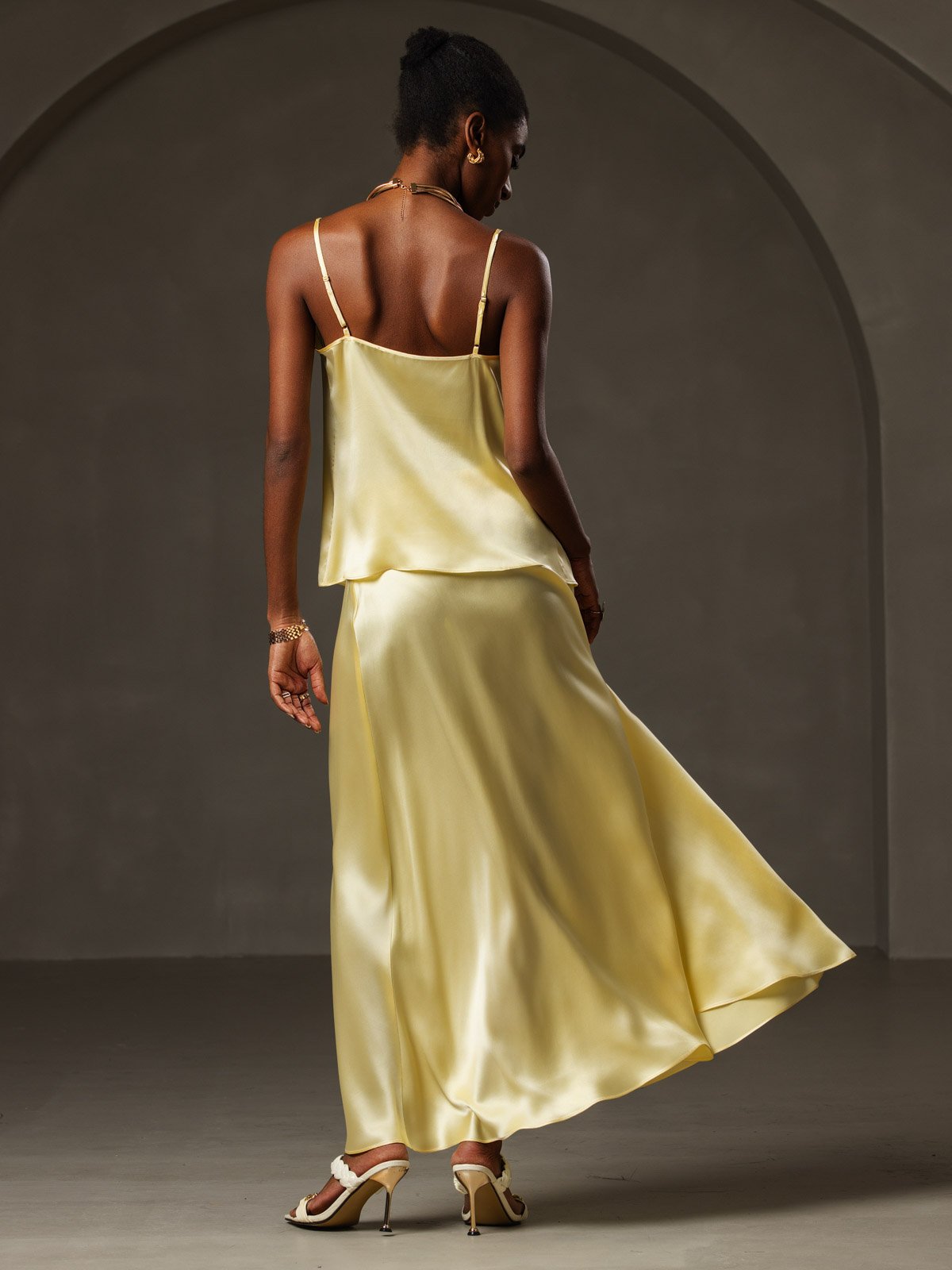 [Yellow] SilkSilky-CA 19Momme Silk Cowl Neck Camisole 002