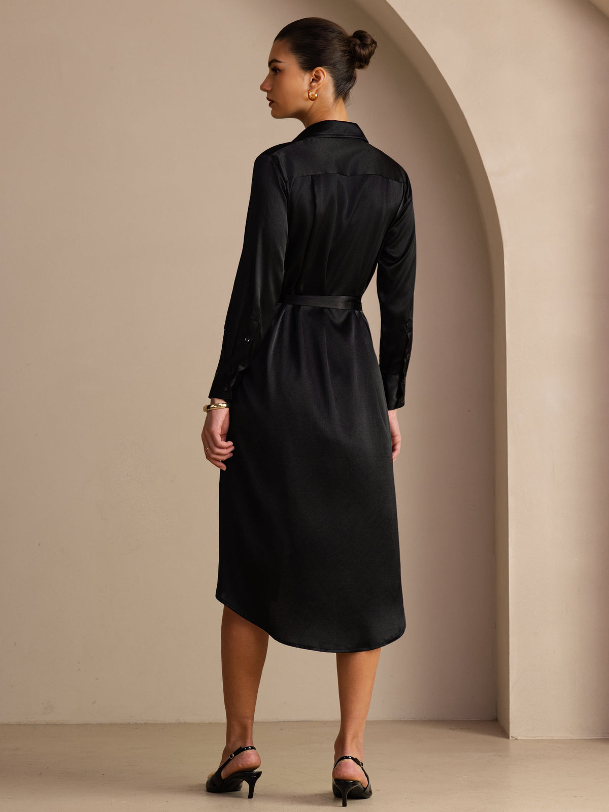 [Black] SilkSilky-CA Long Sleeve Lapel Collar Dress 002