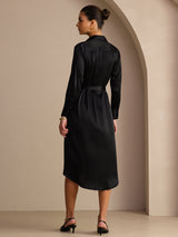 [Black] SilkSilky-CA Long Sleeve Lapel Collar Dress 002