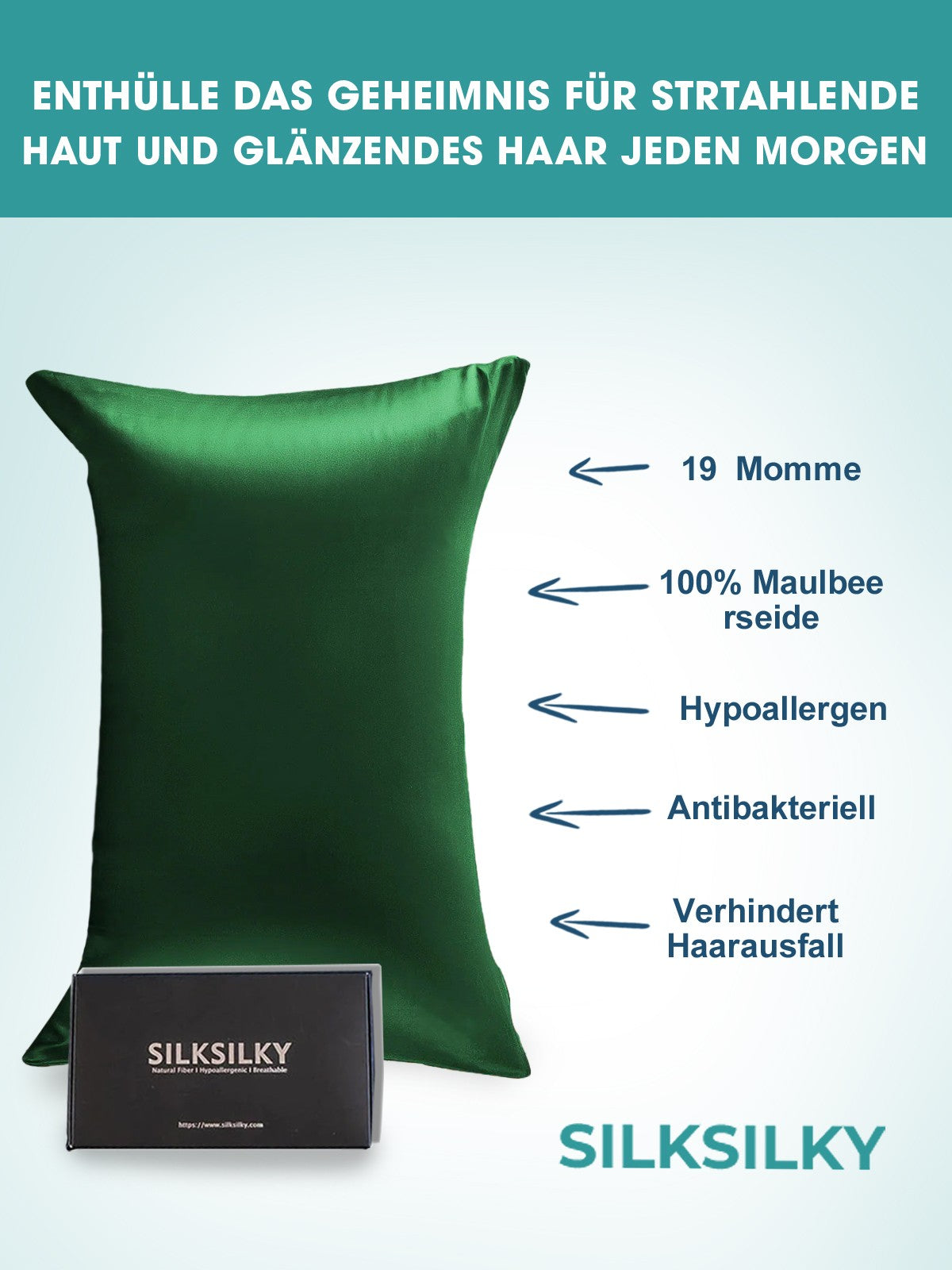 [Dark Green] SilkSilky-CA 19Momme Pure Silk Pillowcase 002