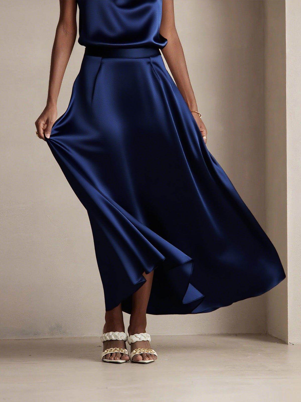 [Dark Blue] SilkSilky-CA 19Momme Silk Skirt 005