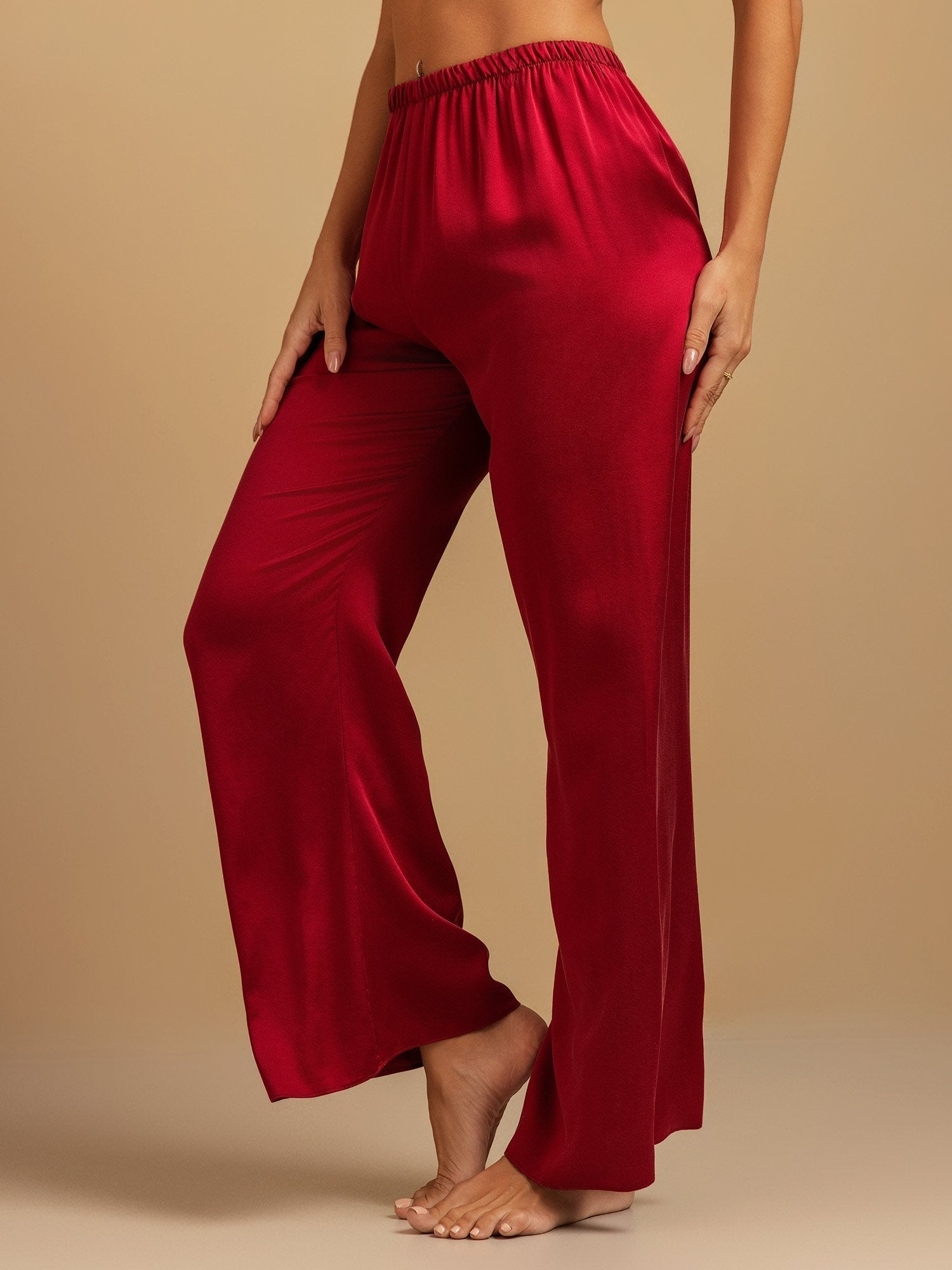 [Wine] SilkSilky-CA 19Momme Machine-Washable Silk Women's Sleep Pants 007