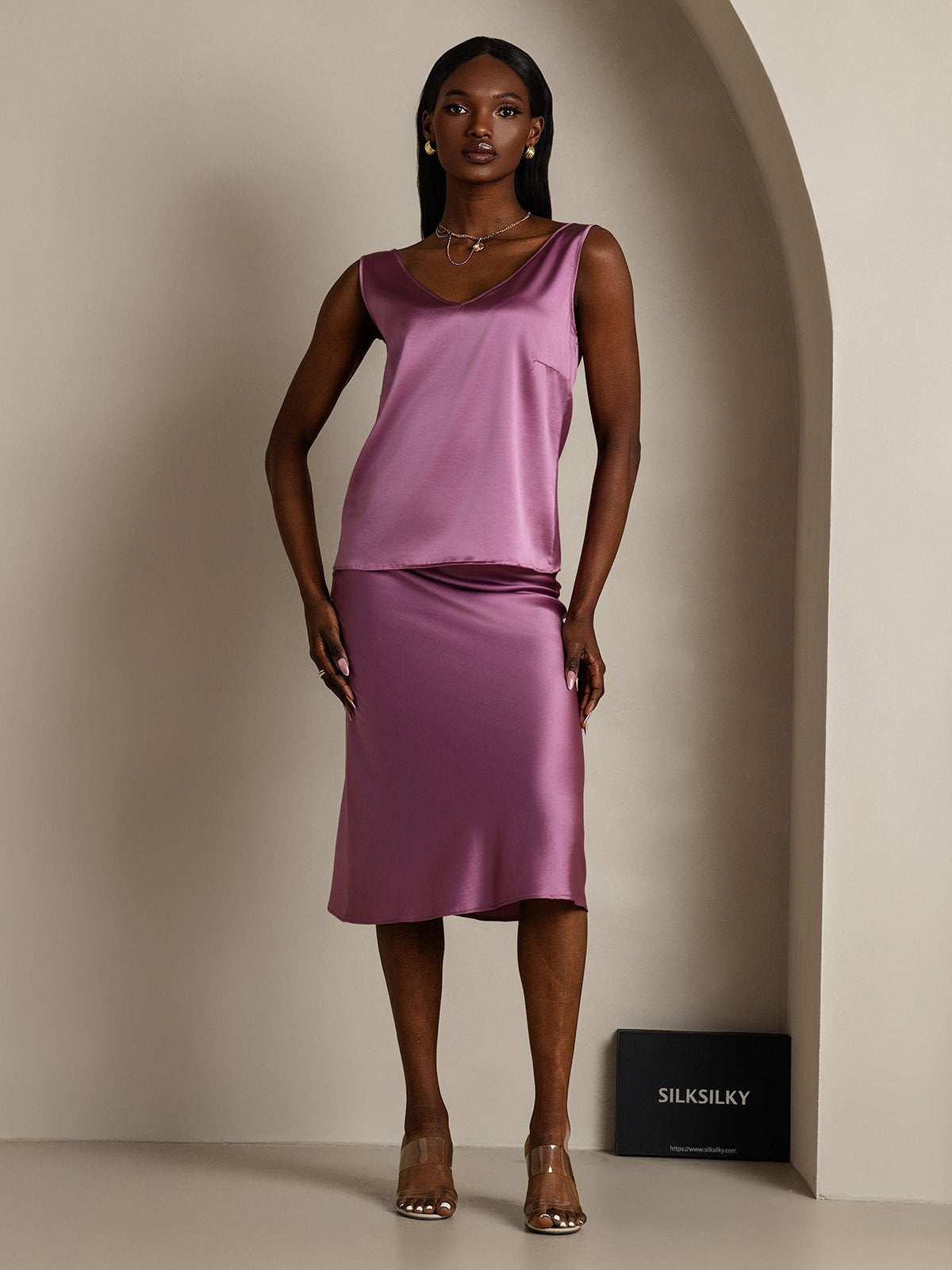 [Deep Purple] SilkSilky-CA 19Momme Silk V Neck Camisole 005