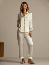 [White] SilkSilky-CA Long Sleeve Notch Collar Women's Pajamas 007