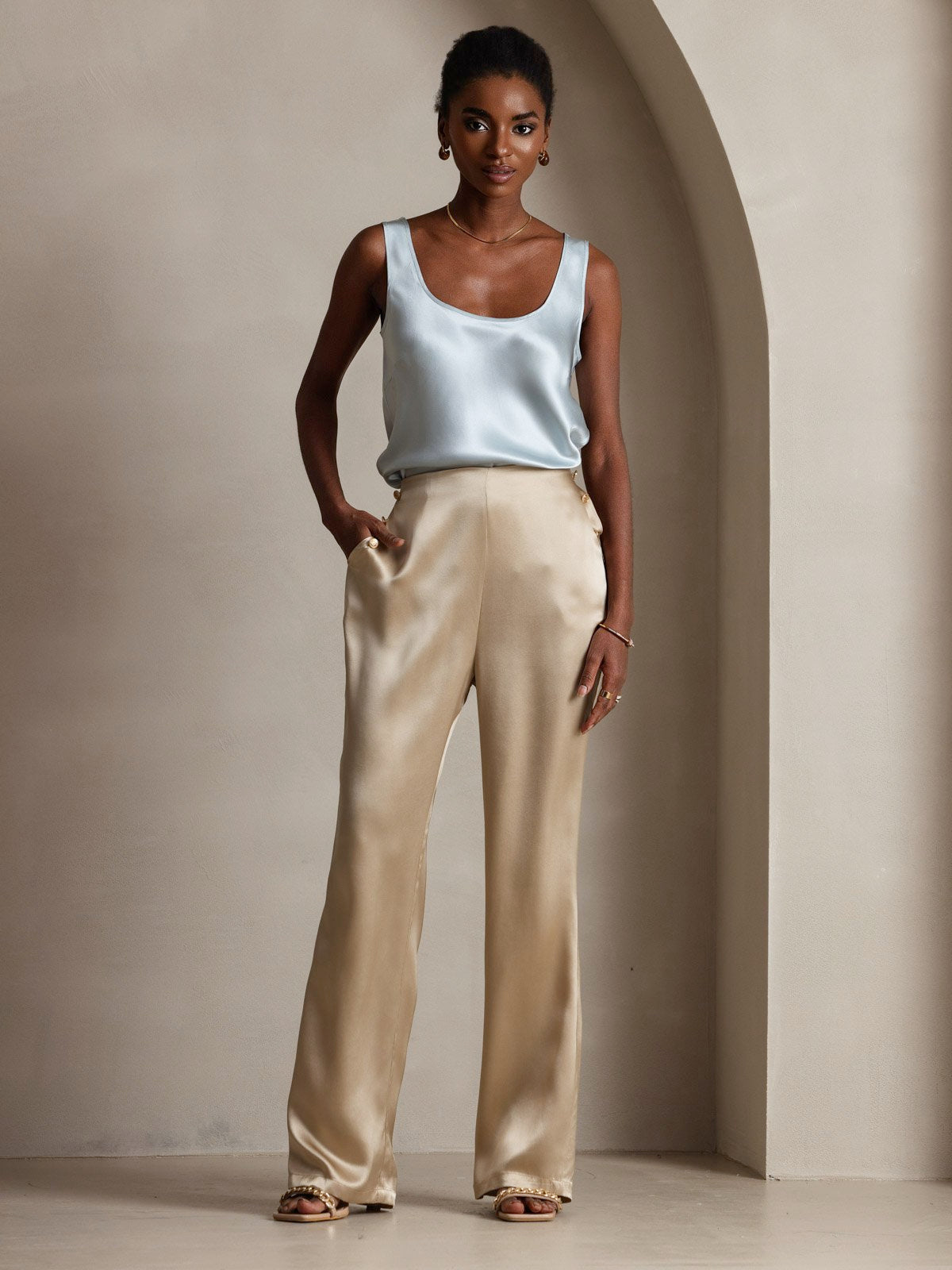 [Champagne] SilkSilky-CA 19Momme Silk Womens Pants 010