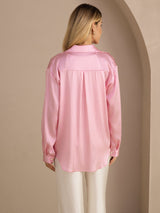 [Pink Pinstripe] SilkSilky-CA Long Sleeve Lapel Collar Women's Shirt 002