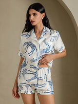 [White Giraffe] SilkSilky-CA Short Sleeve Notch Collar Women's Pajamas 001