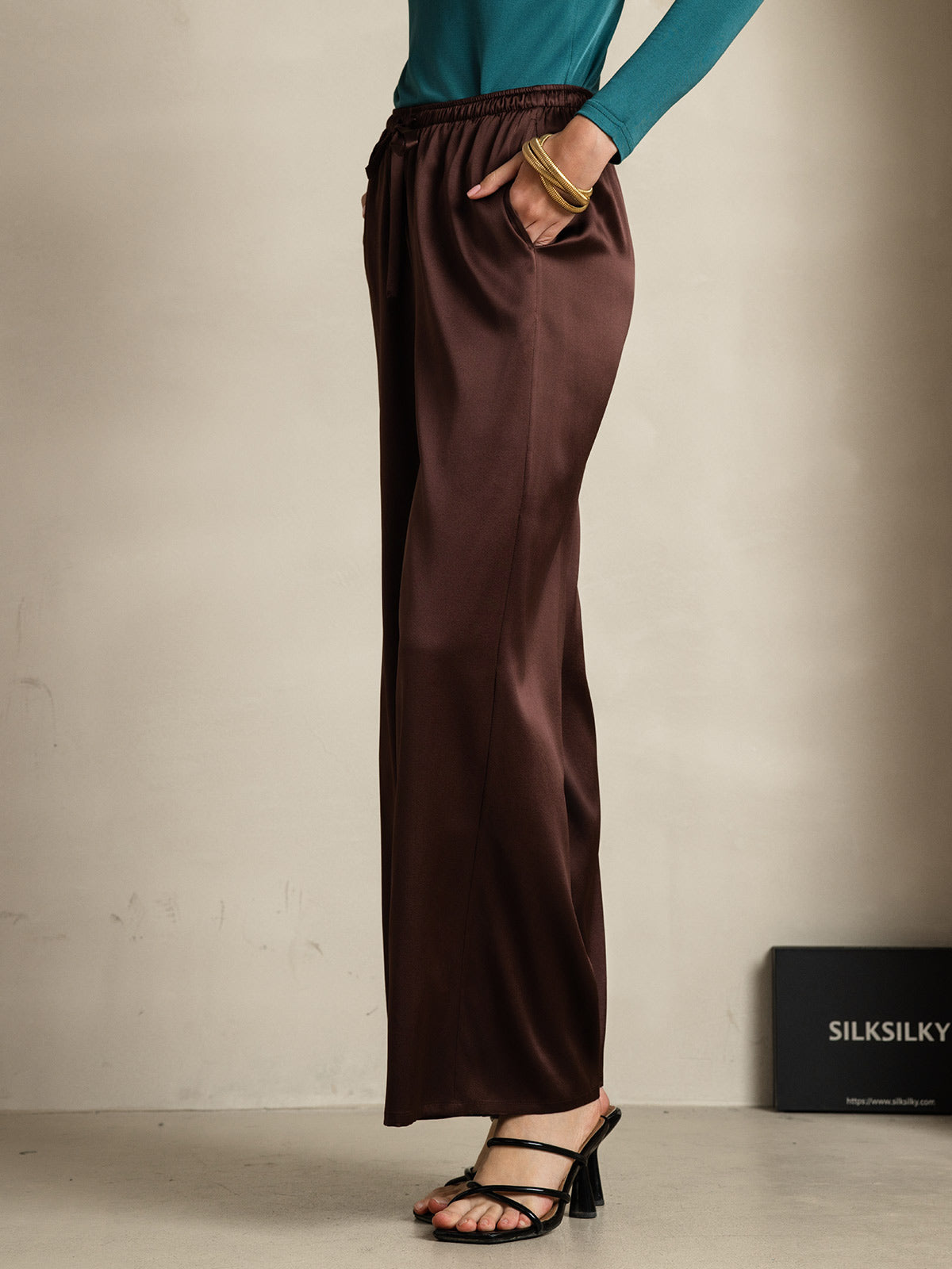 [Coffee] SilkSilky-CA Pure Silk Womens Pants 004
