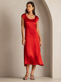 SilkSilky-CA 19Momme Silk Sleeveless Round Neck Dress Wine 005