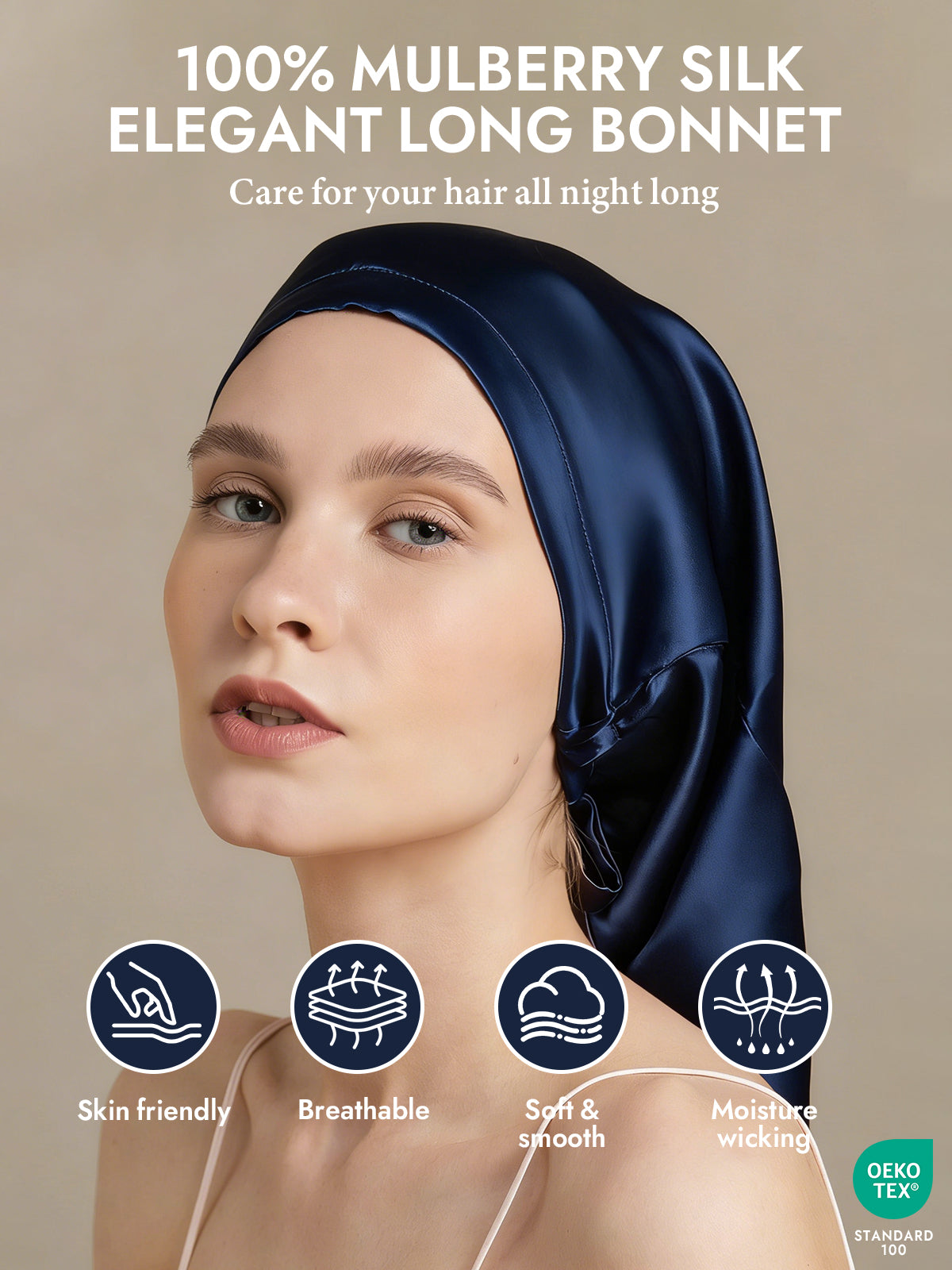 [Dark Blue] SilkSilky-CA Pure Silk Sleep Cap 002