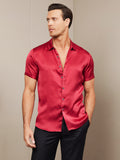 SilkSilky CA Silk Short Sleeve Collar Men's Shirt Red 005