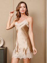 [Champagne] SilkSilky-CA 3/4 Sleeve V Neck Nightgown&Robe Set 004
